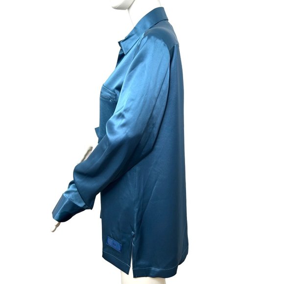 Adidas x Yohji Yamamoto Women’s Y-3 Tech Silk Shirt Blue XS Long Sleeves Collar - Picture 3 of 16